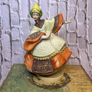 Vintage Asian Burmese Ceramic Dancing Girl Music Box, Plays "Shall We Dance"